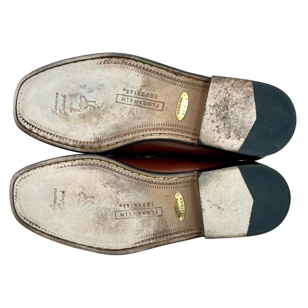 Florsheim Imperial Mens 8D Cognac Full Quill Ostrich Leather‎ Horse Bit Loafer